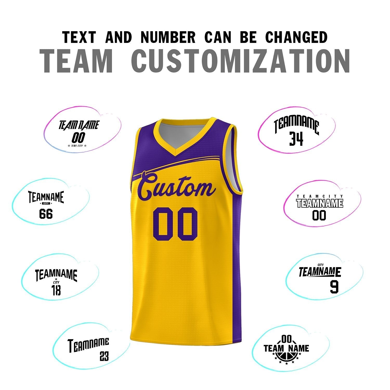 Custom Yellow Purple Color Block Sports Uniform Basketball Jersey