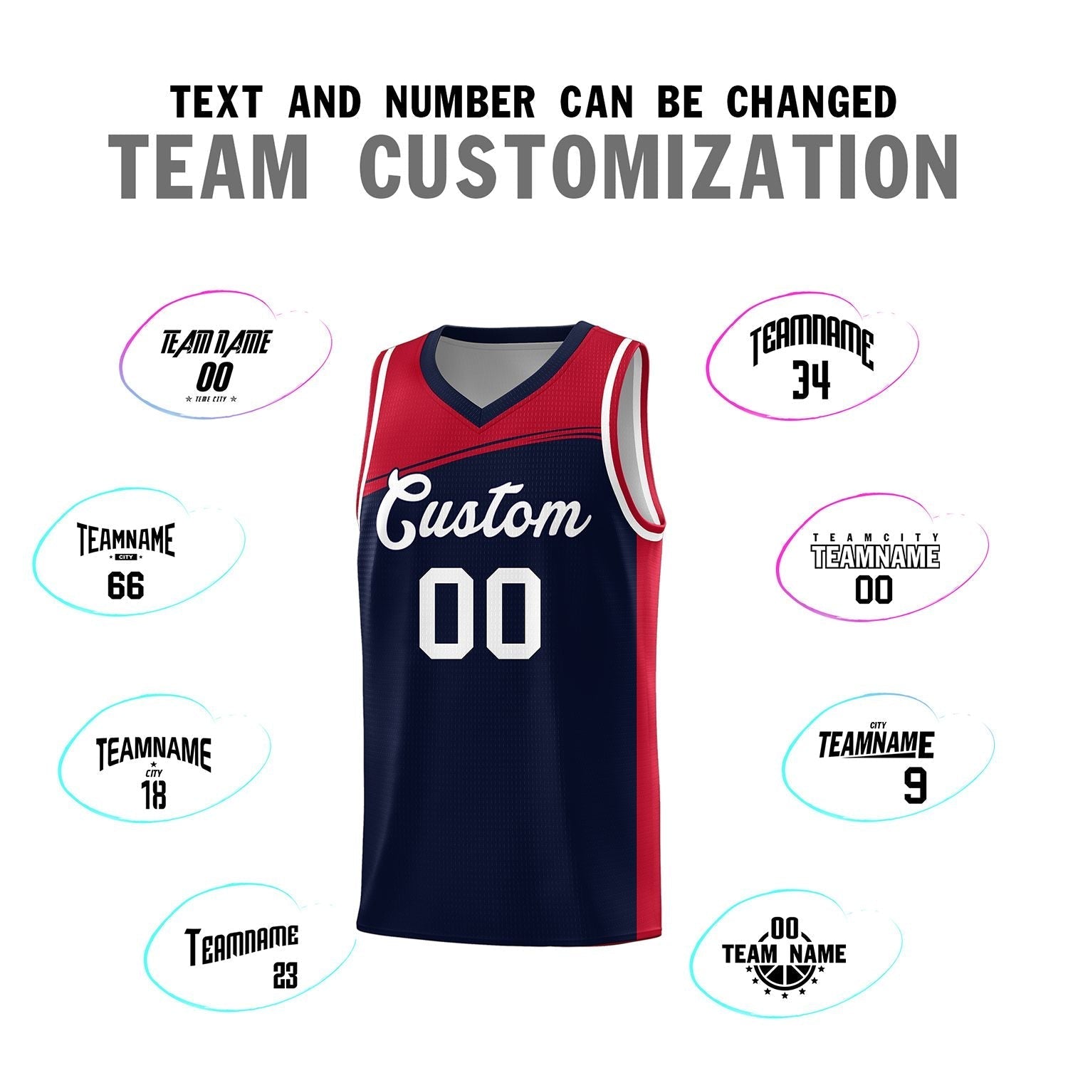 Custom Navy Red-White Color Block Sports Uniform Basketball Jersey