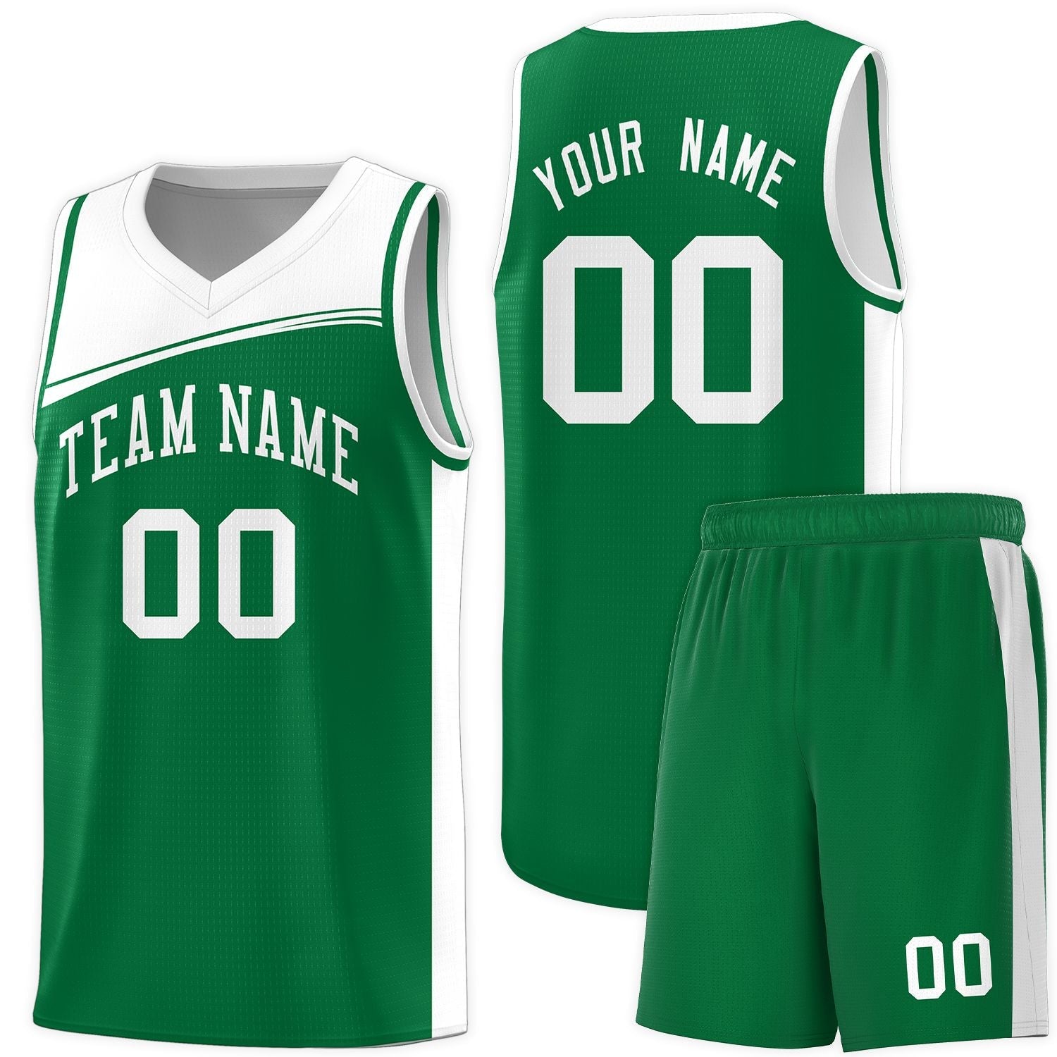 Custom Kelly Green White Color Block Sports Uniform Basketball Jersey