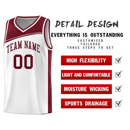 Custom White Crimson Color Block Sports Uniform Basketball Jersey