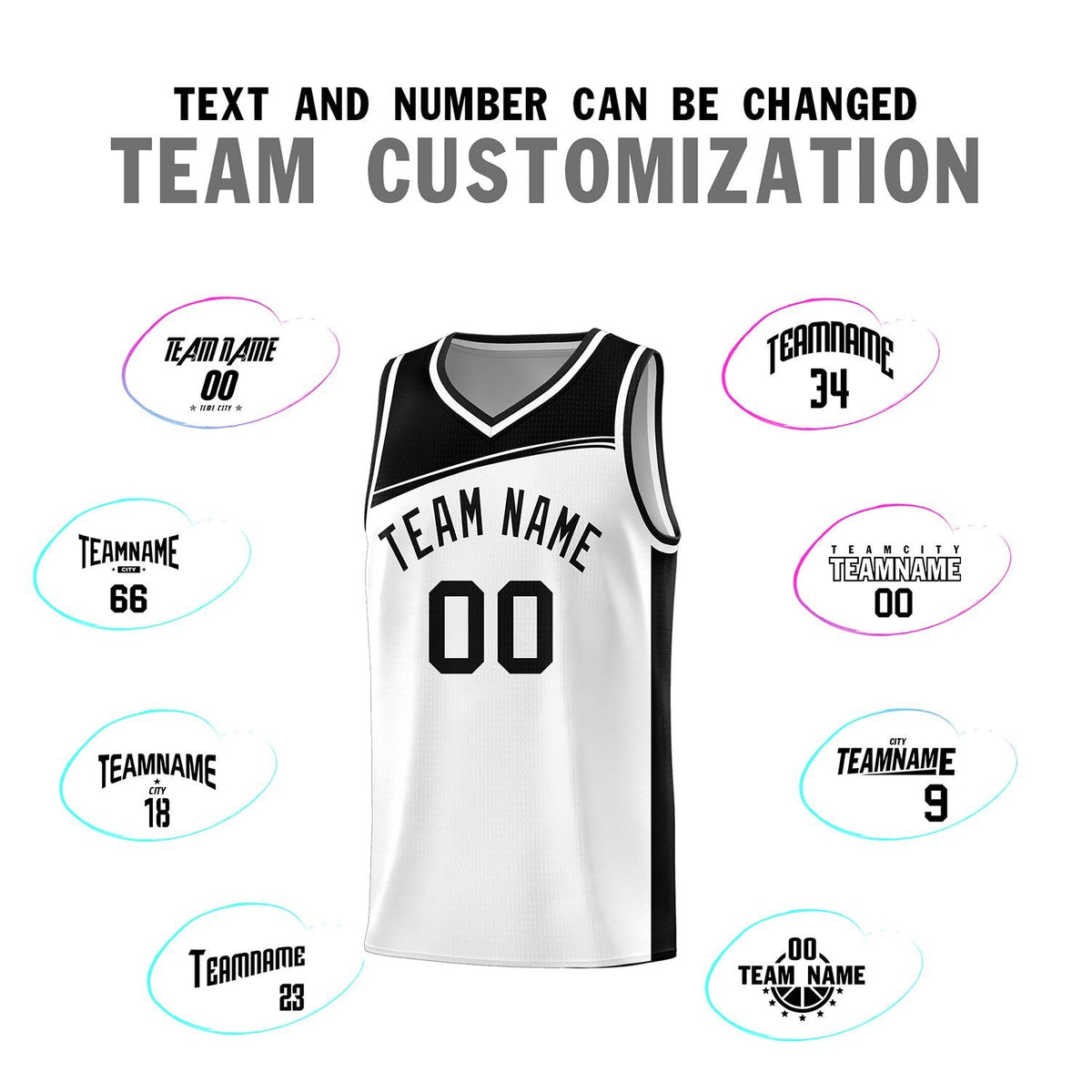 Custom White Black Color Block Sports Uniform Basketball Jersey