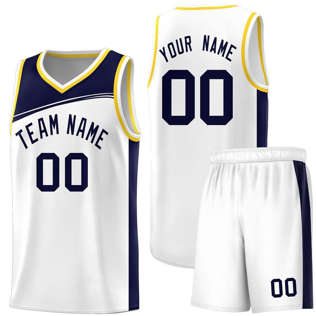 Custom White Navy-Black Color Block Sports Uniform Basketball Jersey