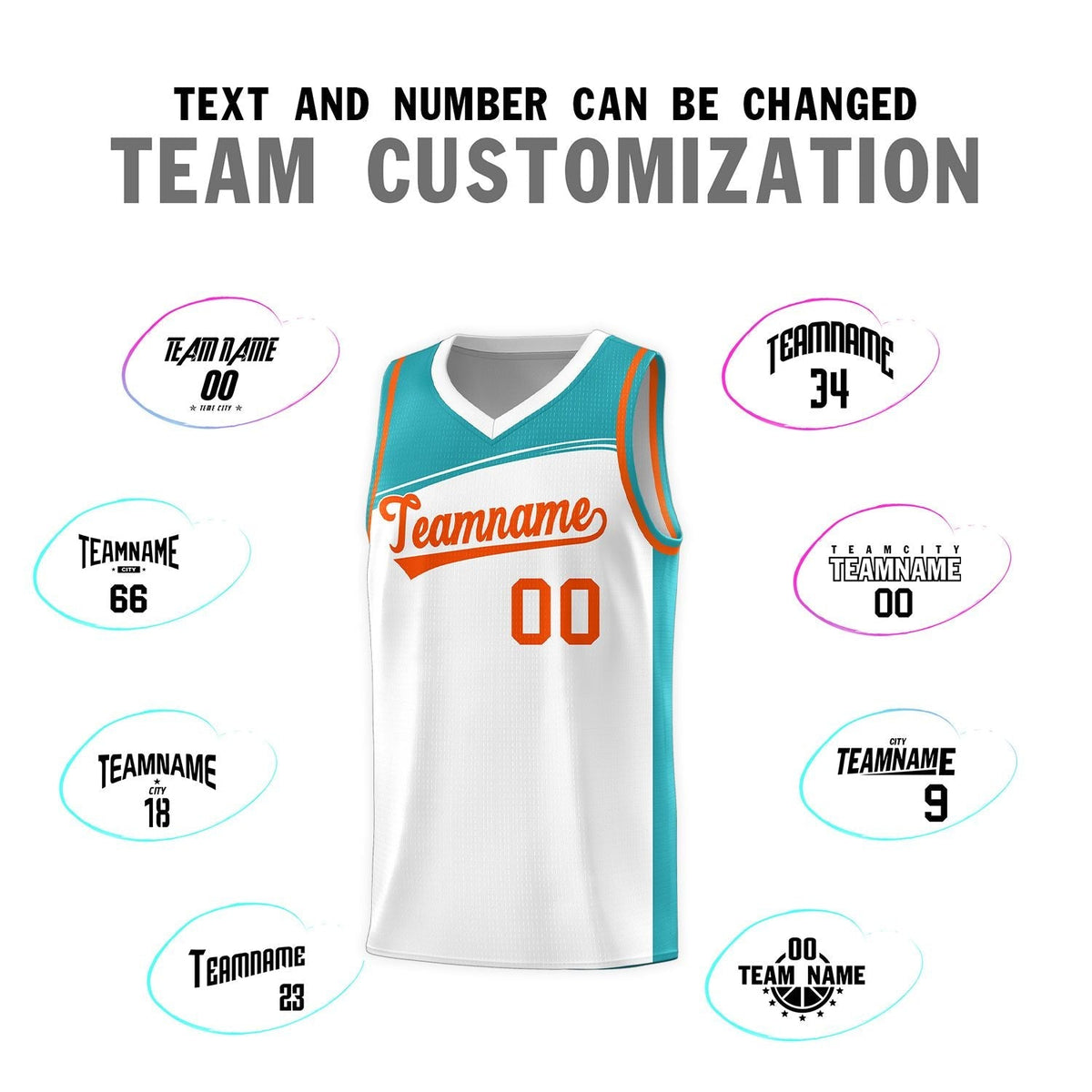 Custom White Aqua-Orange Color Block Sports Uniform Basketball Jersey