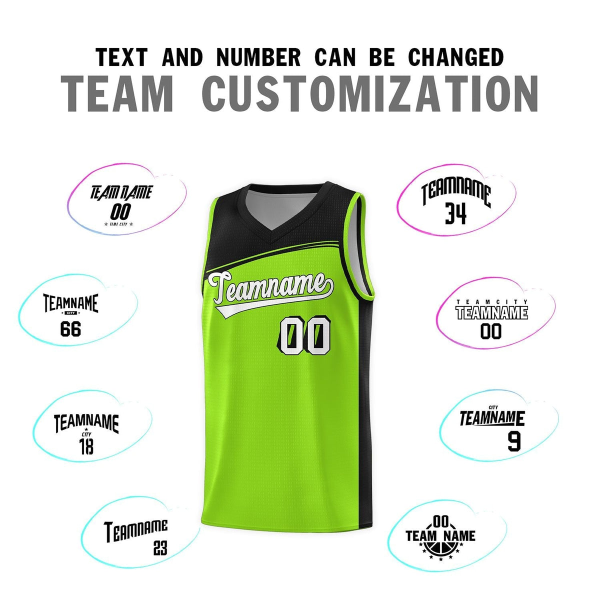 Custom Neon Green Black-White Color Block Sports Uniform Basketball Jersey