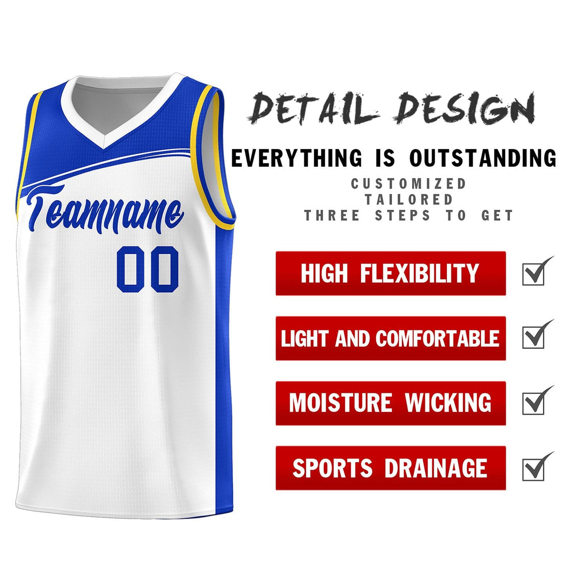 Custom White Royal Color Block Sports Uniform Basketball Jersey