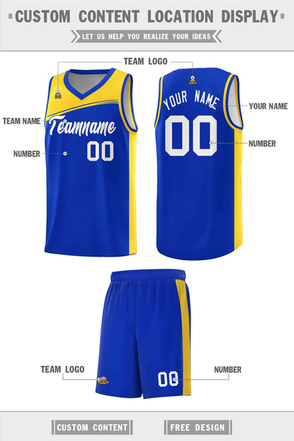 Custom Royal Gold-White Color Block Sports Uniform Basketball Jersey