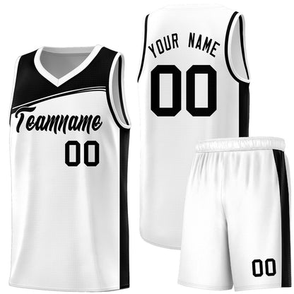 Custom White Black Color Block Sports Uniform Basketball Jersey