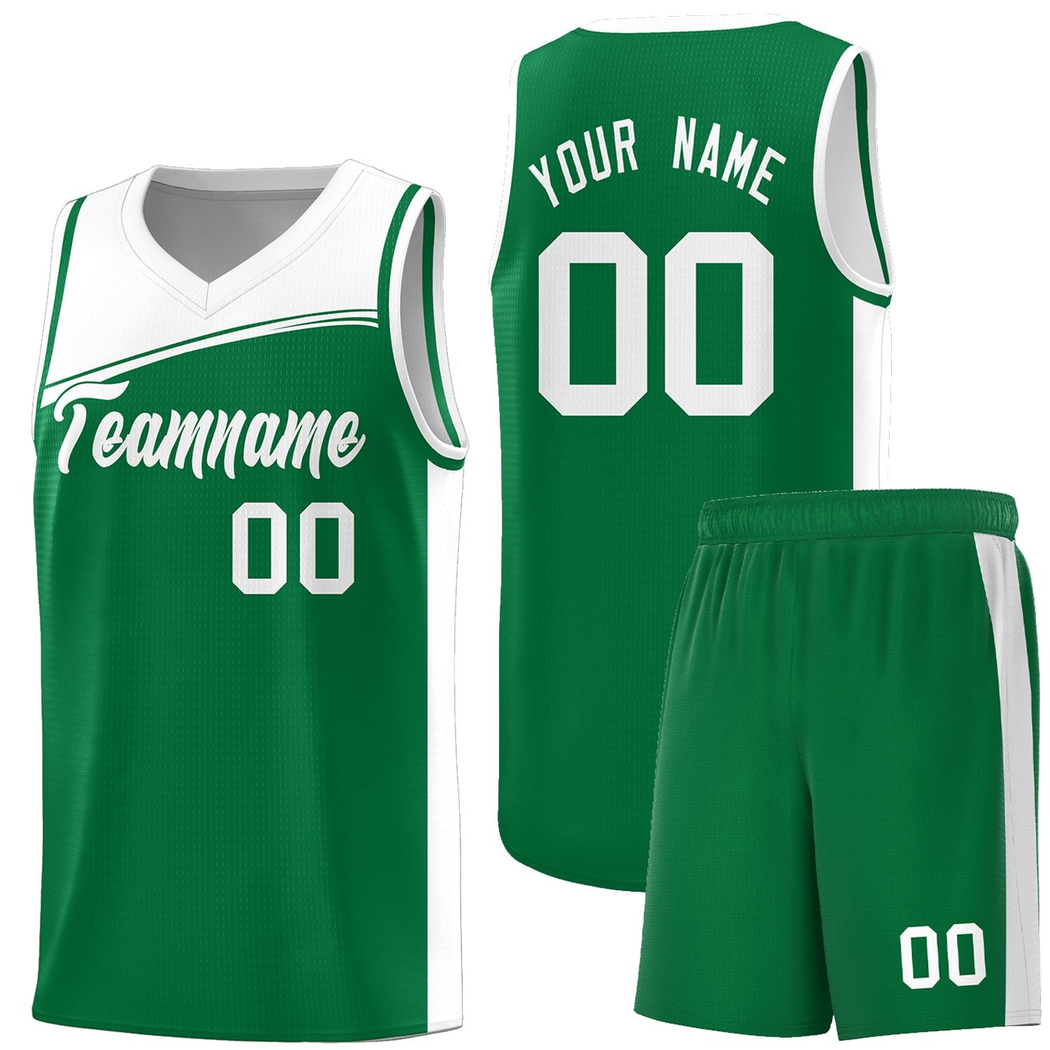 Custom Kelly Green White Color Block Sports Uniform Basketball Jersey