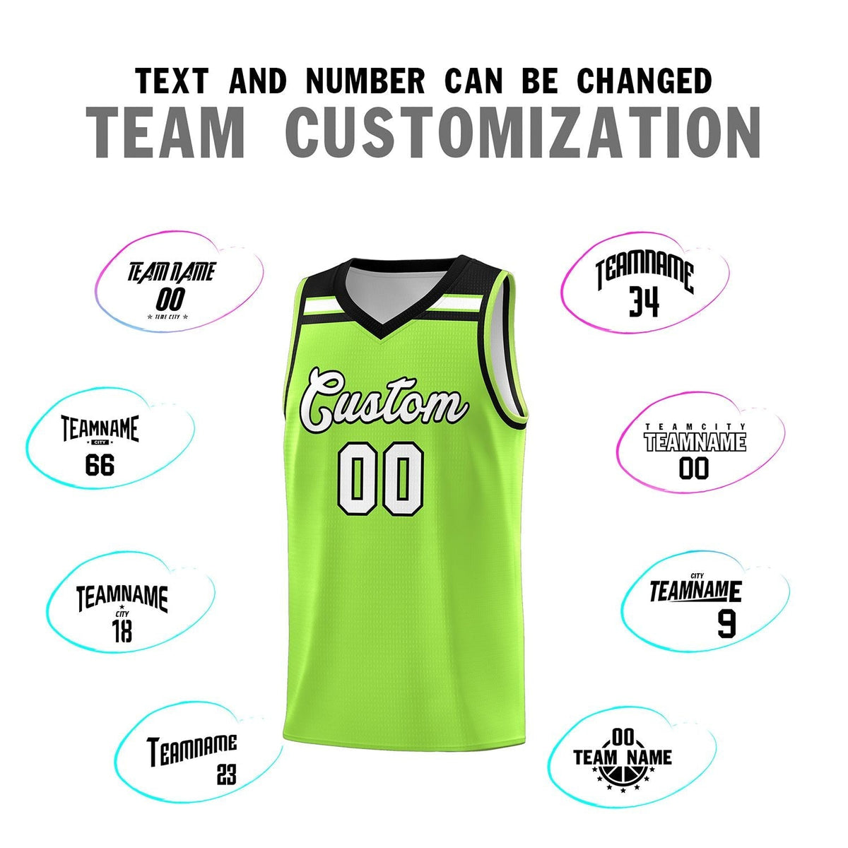 Custom Neon Green White-Black Classic Sports Uniform Basketball Jersey