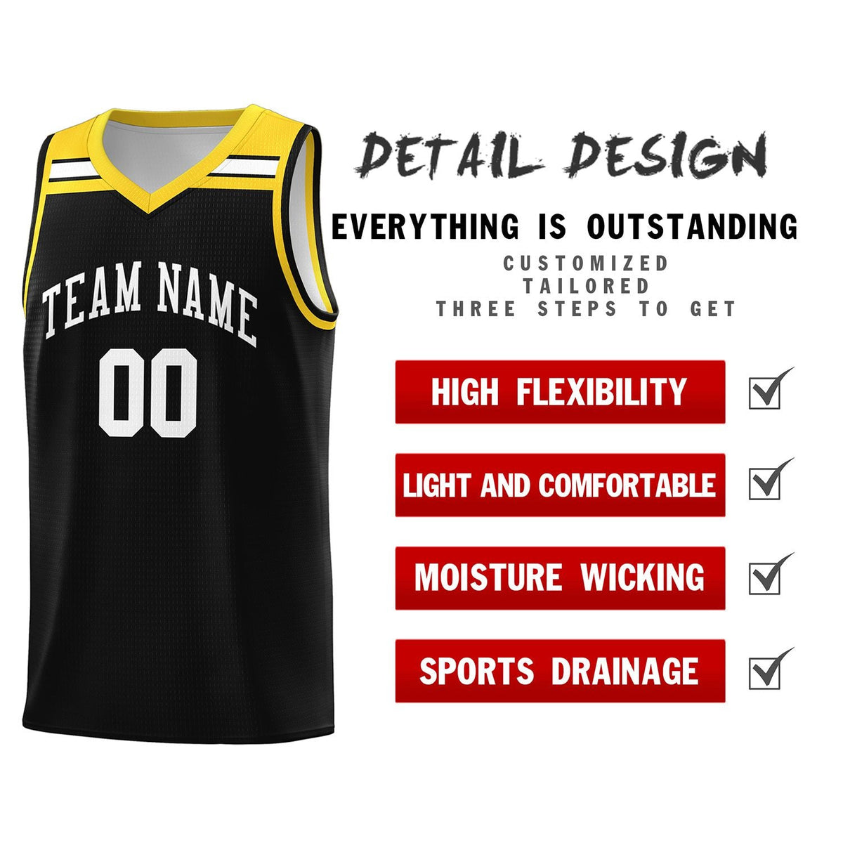Custom Black White-Gold Classic Sports Uniform Basketball Jersey