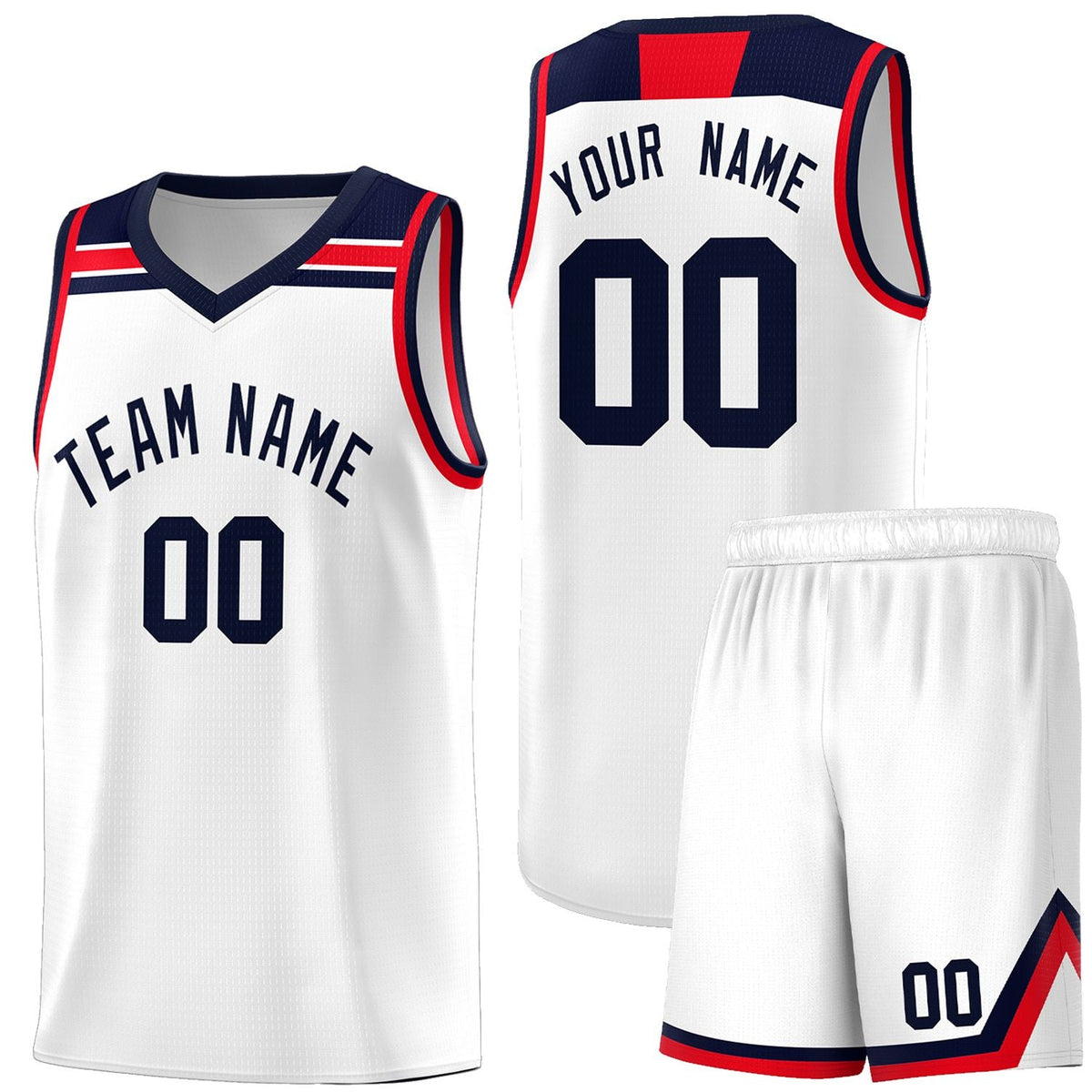 Custom White Navy-Red Classic Sports Uniform Basketball Jersey