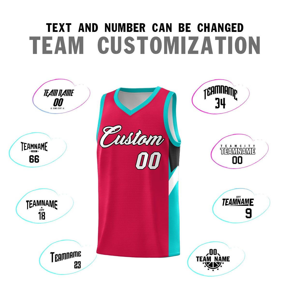 Custom Red Aqua Side Design Sets Sports Uniform Basketball Jersey
