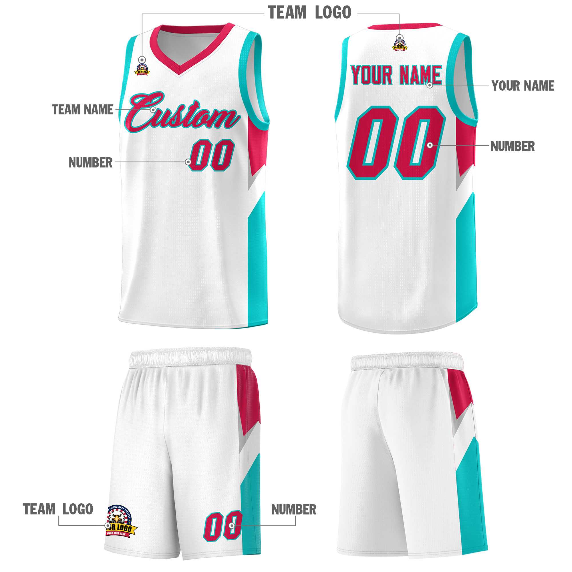 Custom White Red Side Design Sets Sports Uniform Basketball Jersey