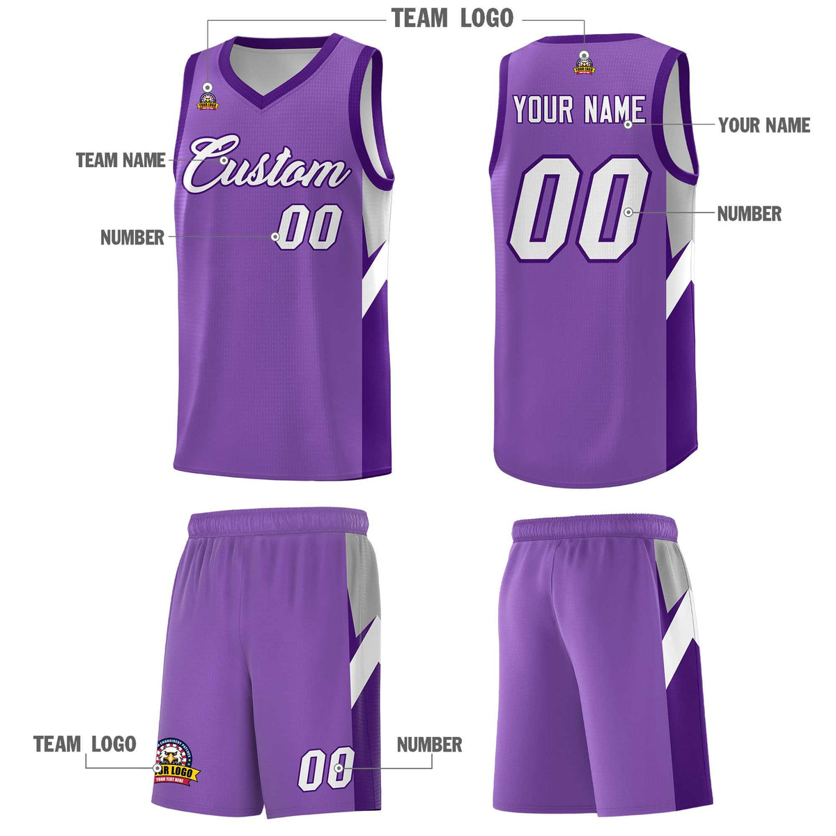 Custom Light Purple Purple Side Design Sets Sports Uniform Basketball Jersey