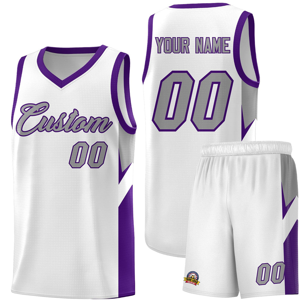 Custom White Purple Side Design Sets Sports Uniform Basketball Jersey