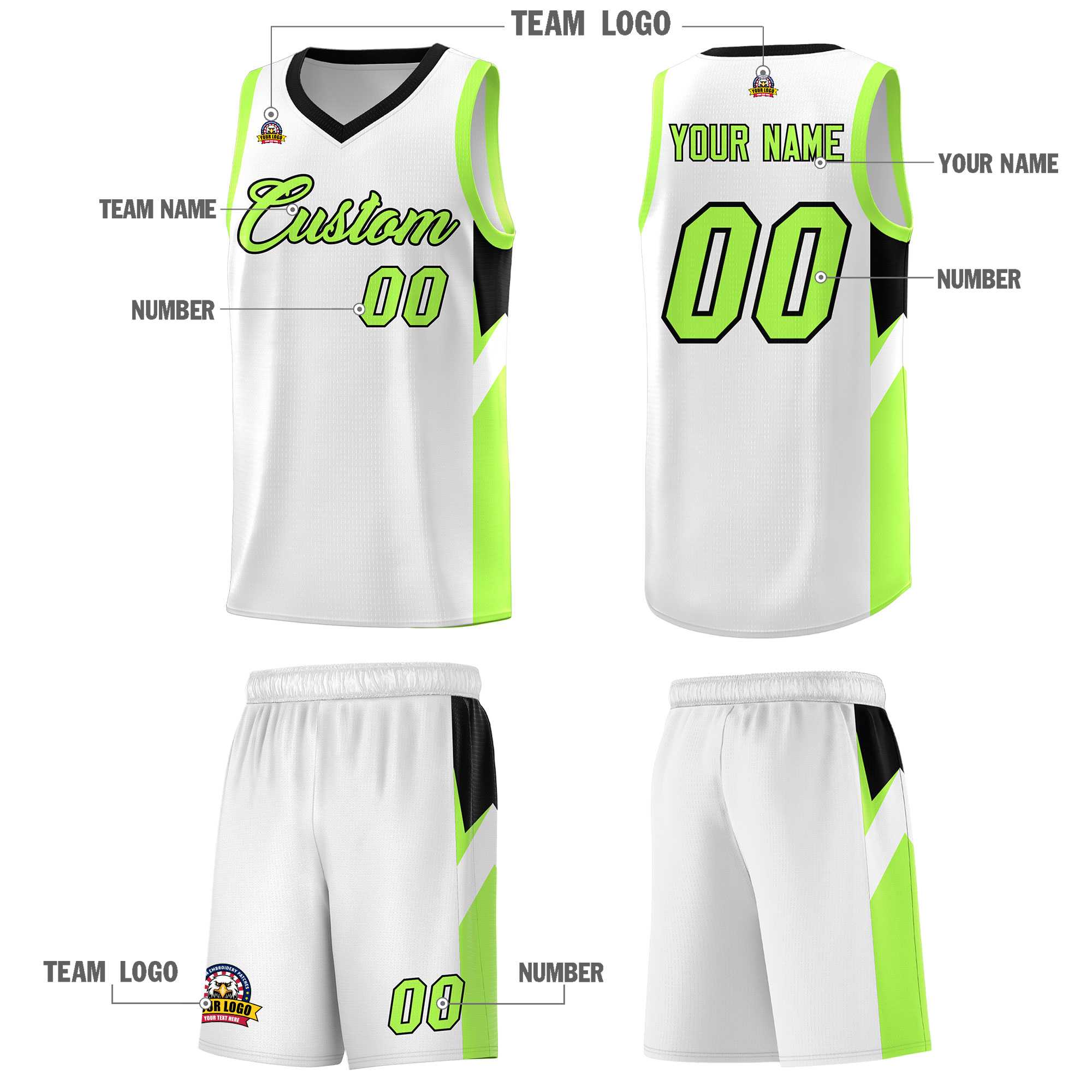 Custom White Black Side Design Sets Sports Uniform Basketball Jersey