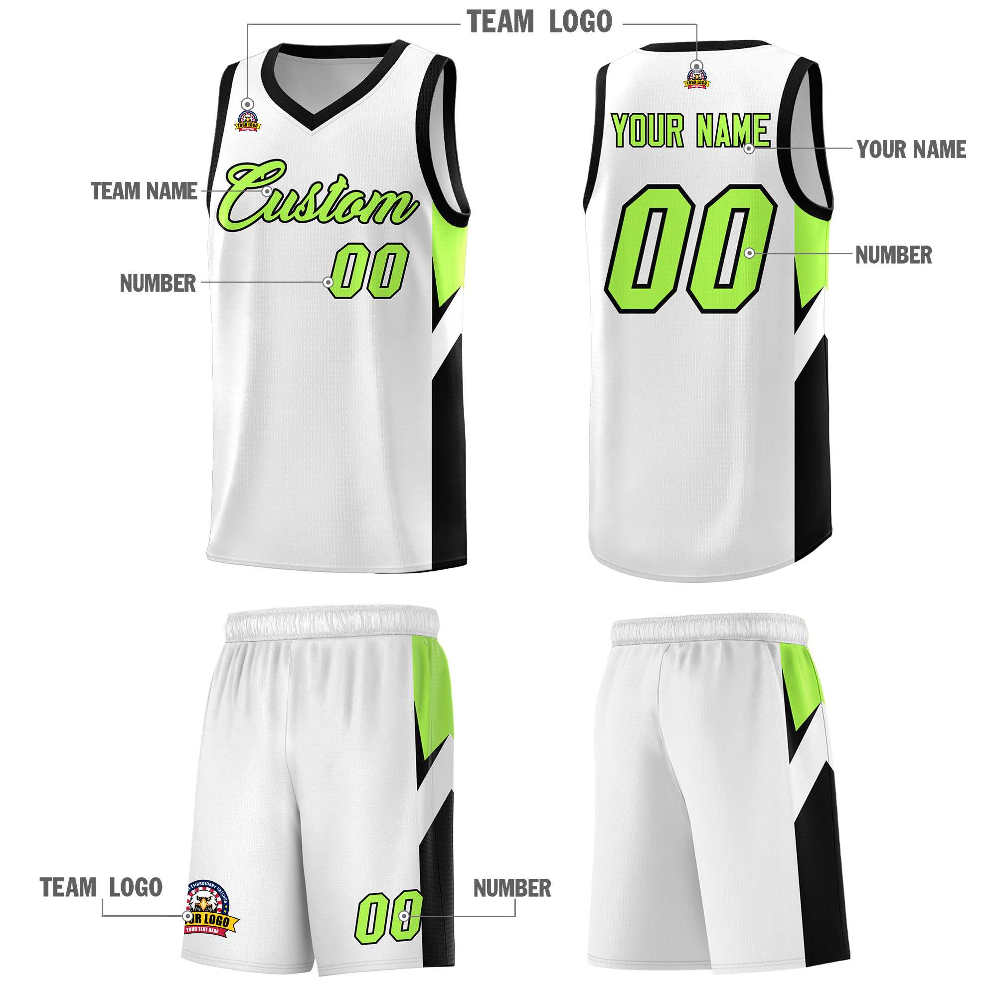 Custom White Black Side Design Sets Sports Uniform Basketball Jersey