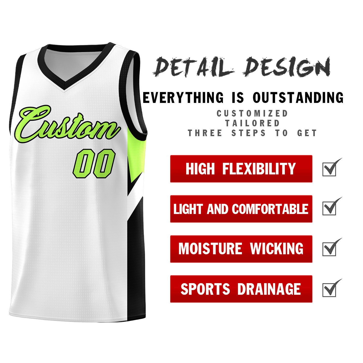 Custom White Black Side Design Sets Sports Uniform Basketball Jersey