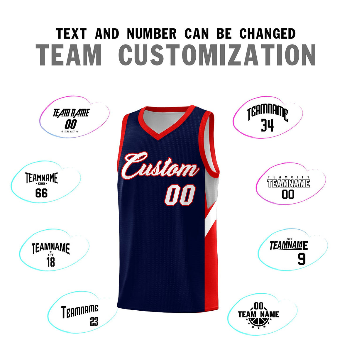 Custom Navy Red Side Design Sets Sports Uniform Basketball Jersey