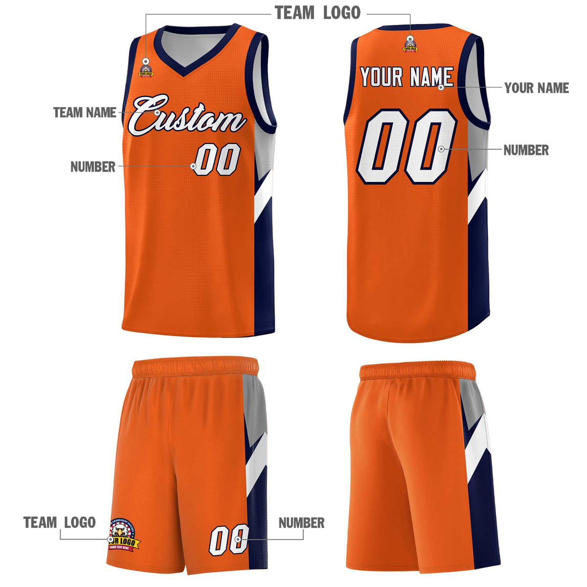 Custom Orange Navy Side Design Sets Sports Uniform Basketball Jersey