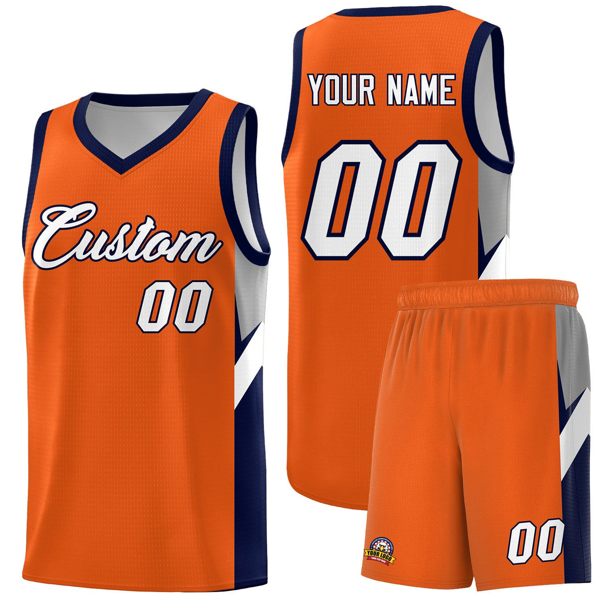 Custom Orange Navy Side Design Sets Sports Uniform Basketball Jersey