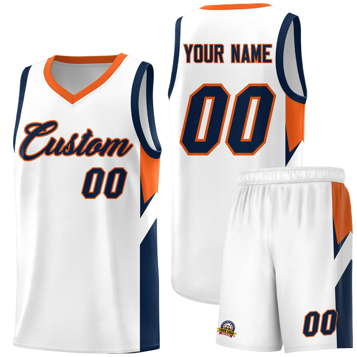 Custom White Orange Side Design Sets Sports Uniform Basketball Jersey