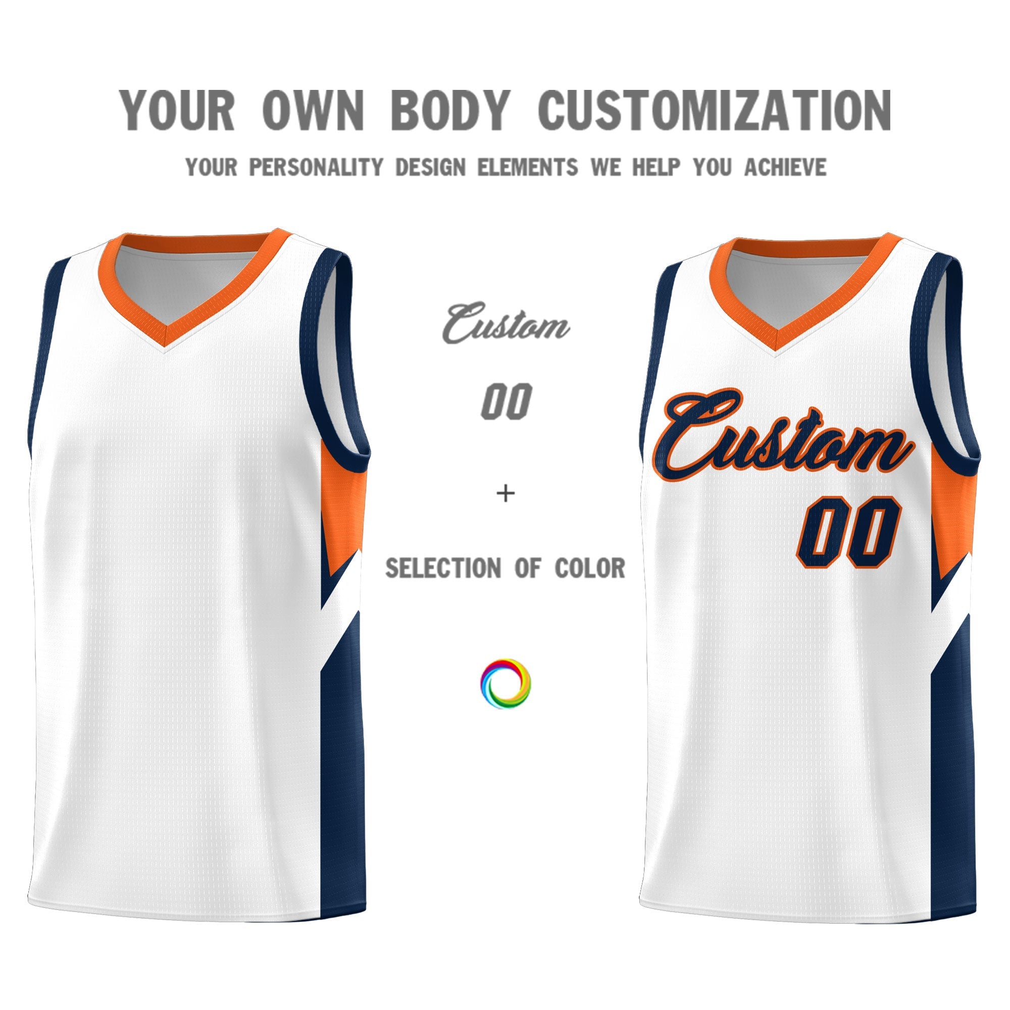 Custom White Orange Side Design Sets Sports Uniform Basketball Jersey