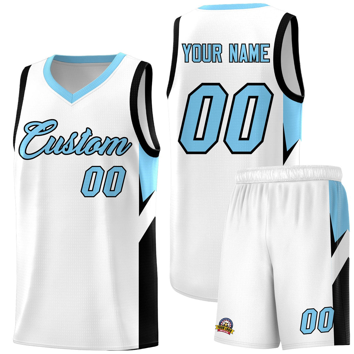 Custom White Light Blue Side Design Sets Sports Uniform Basketball Jersey