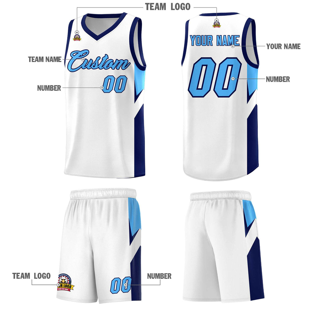 Custom White Navy Side Design Sets Sports Uniform Basketball Jersey