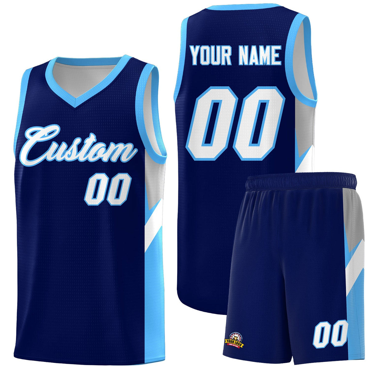 Custom Navy Powder Blue Side Design Sets Sports Uniform Basketball Jersey