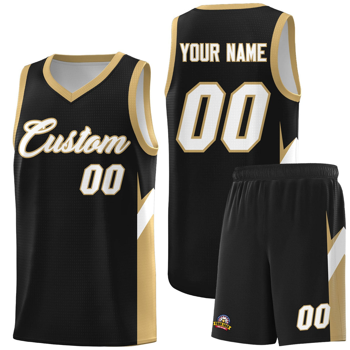 Custom Black Old Gold Side Design Sets Sports Uniform Basketball Jersey