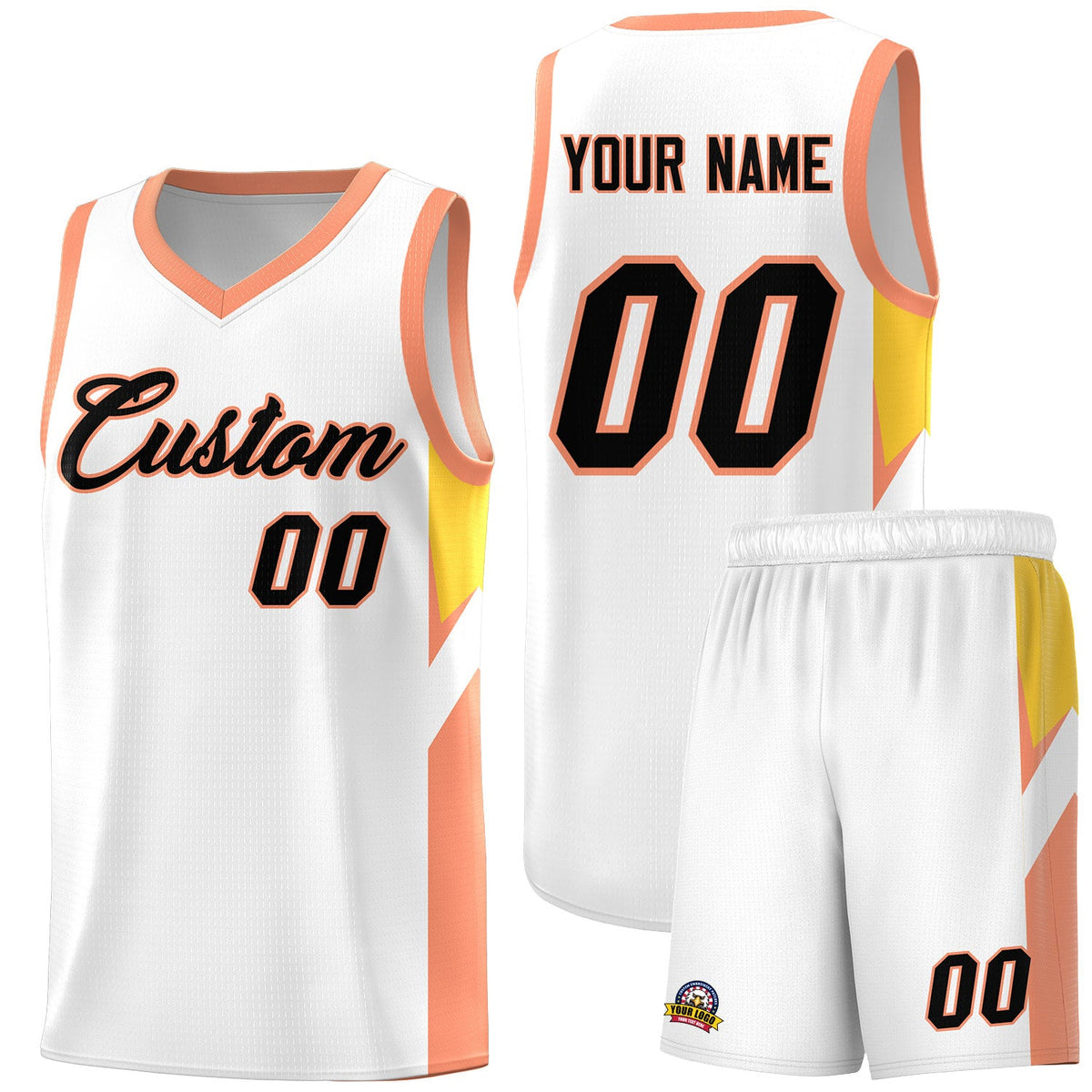 Custom White Orange Side Design Sets Sports Uniform Basketball Jersey