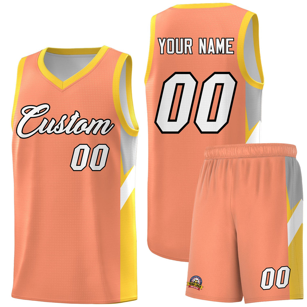 Custom Orange Gold Side Design Sets Sports Uniform Basketball Jersey