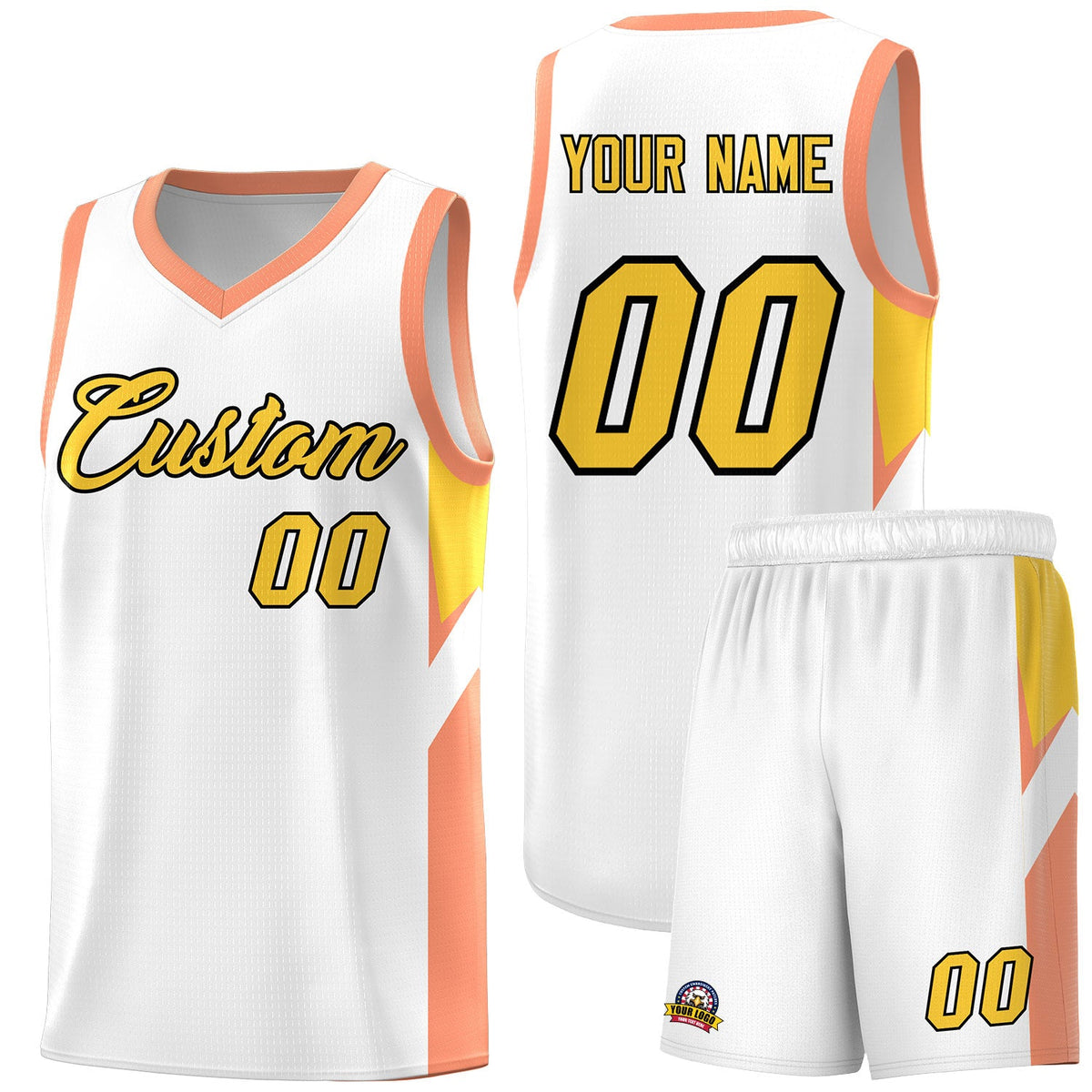 Custom White Orange Side Design Sets Sports Uniform Basketball Jersey