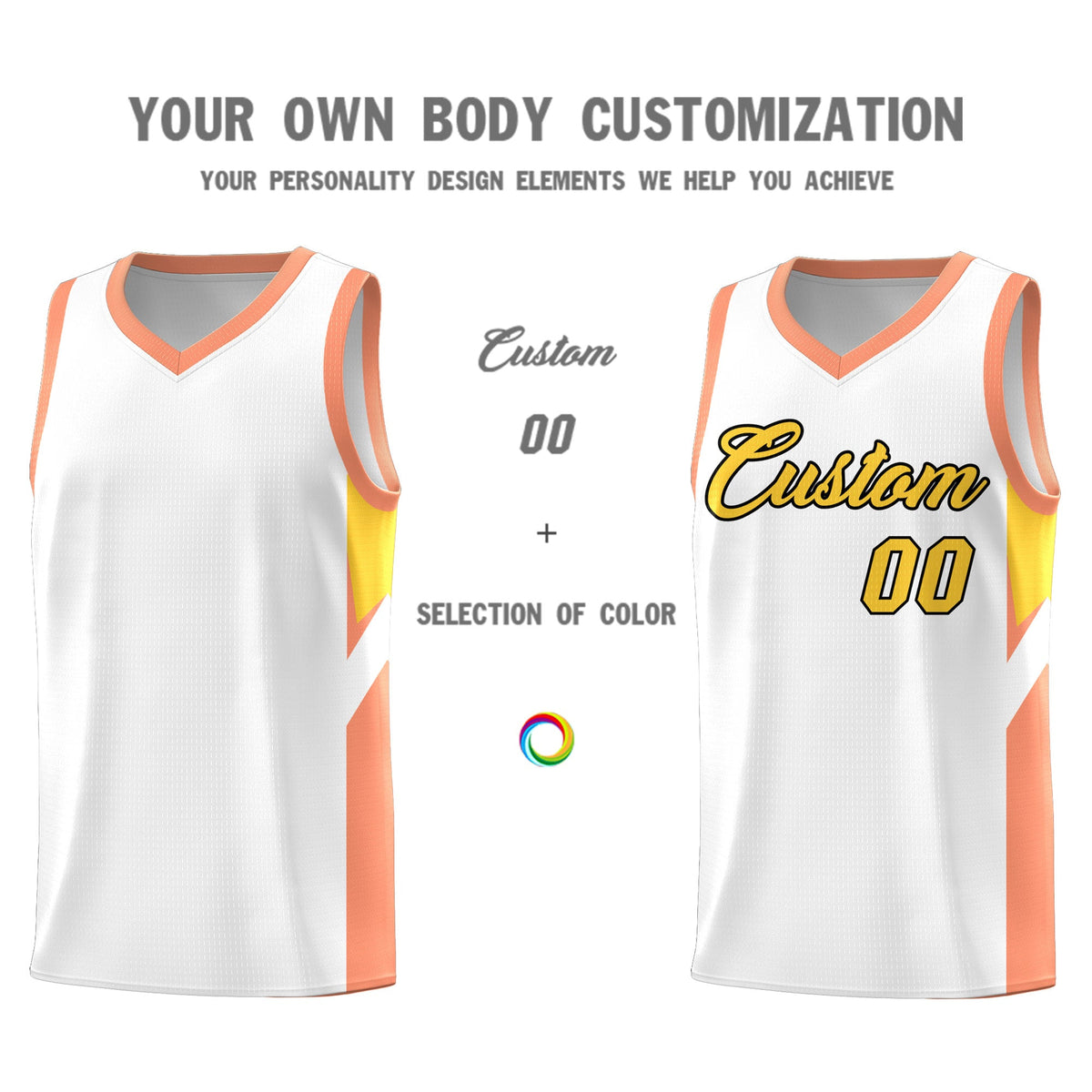 Custom White Orange Side Design Sets Sports Uniform Basketball Jersey
