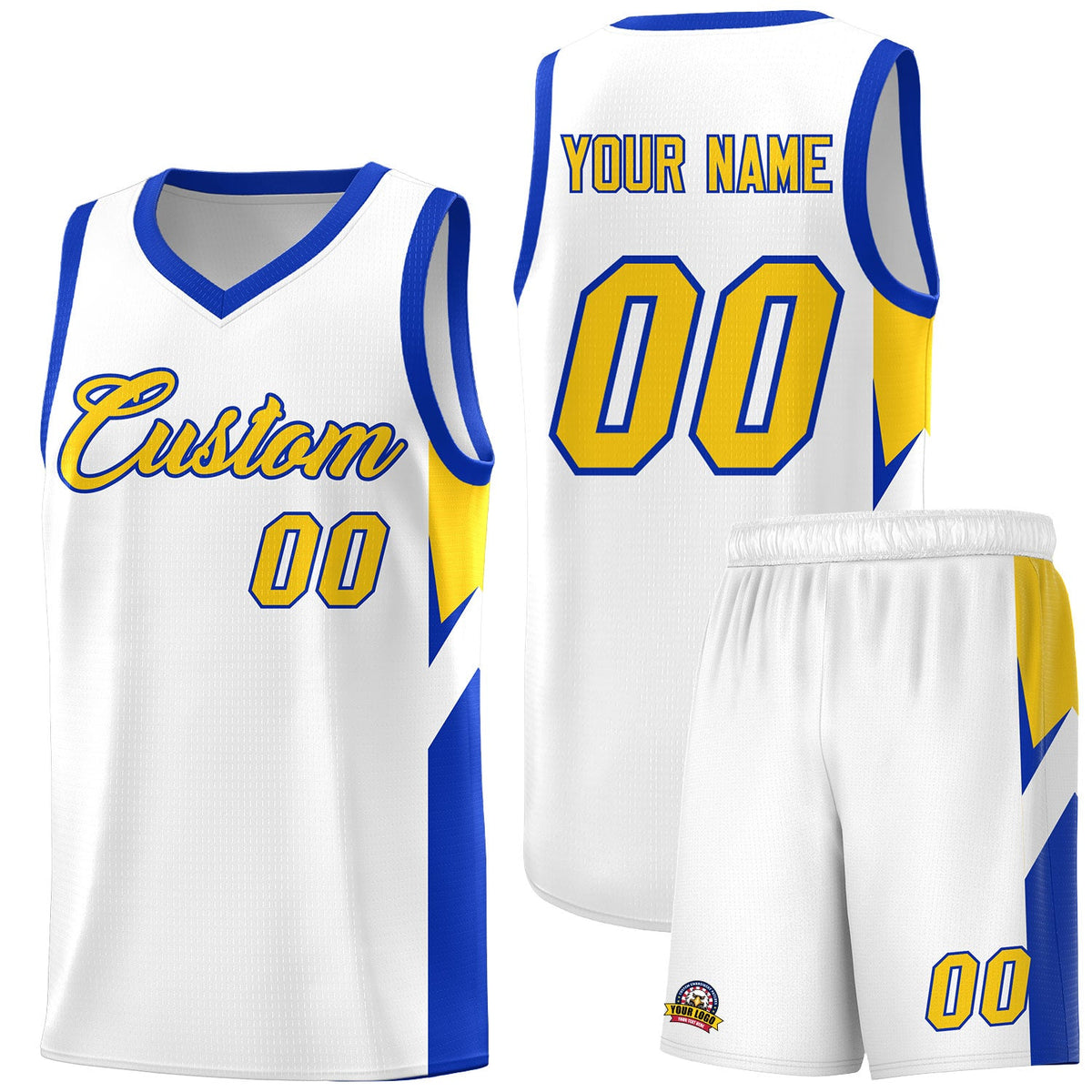 Custom White Royal Side Design Sets Sports Uniform Basketball Jersey