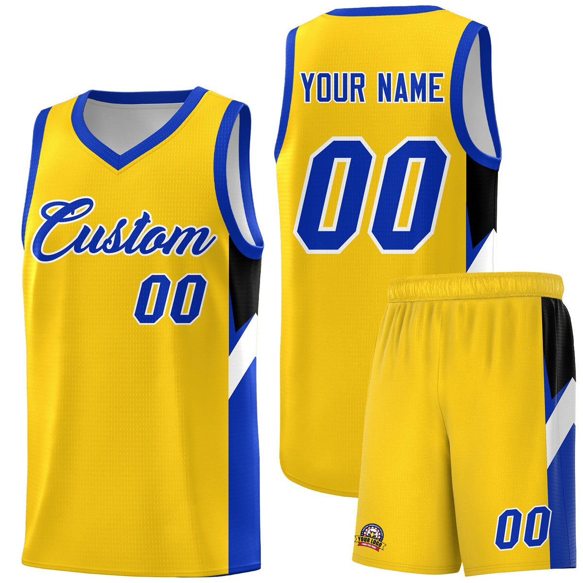 Custom Gold Royal Side Design Sets Sports Uniform Basketball Jersey