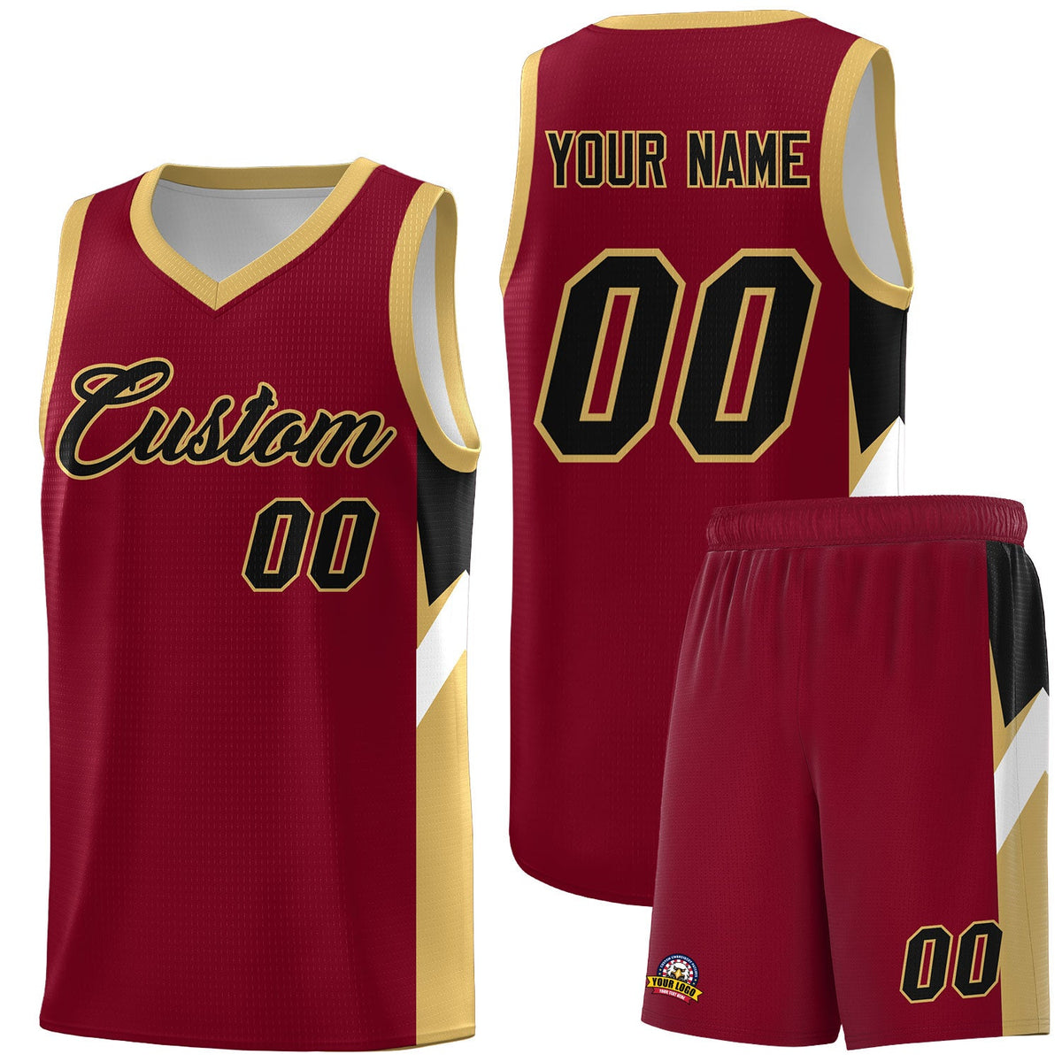 Custom Crimson Old Gold Side Design Sets Sports Uniform Basketball Jersey