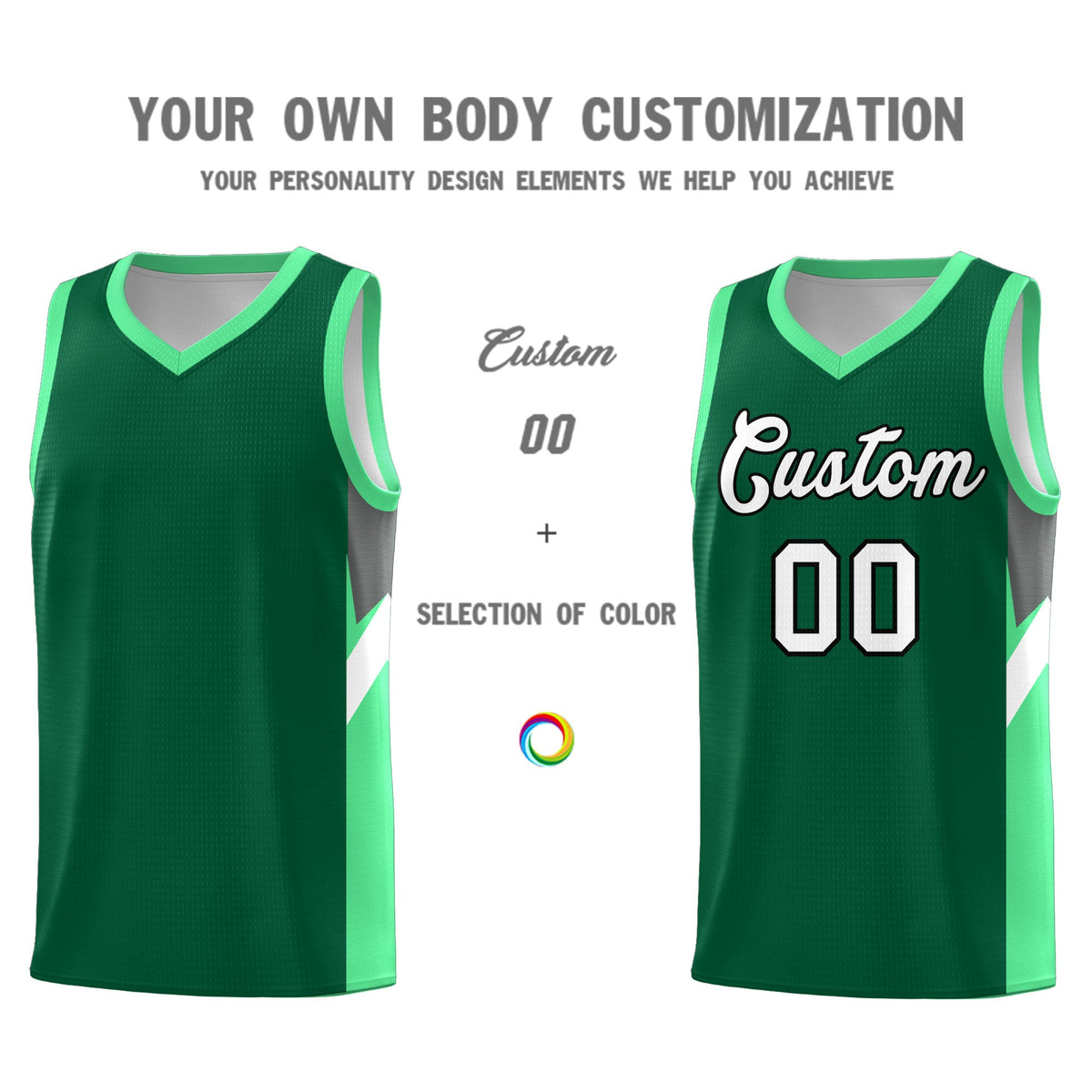 Custom Kelly Green Bright Green Side Design Sets Sports Uniform Basketball Jersey