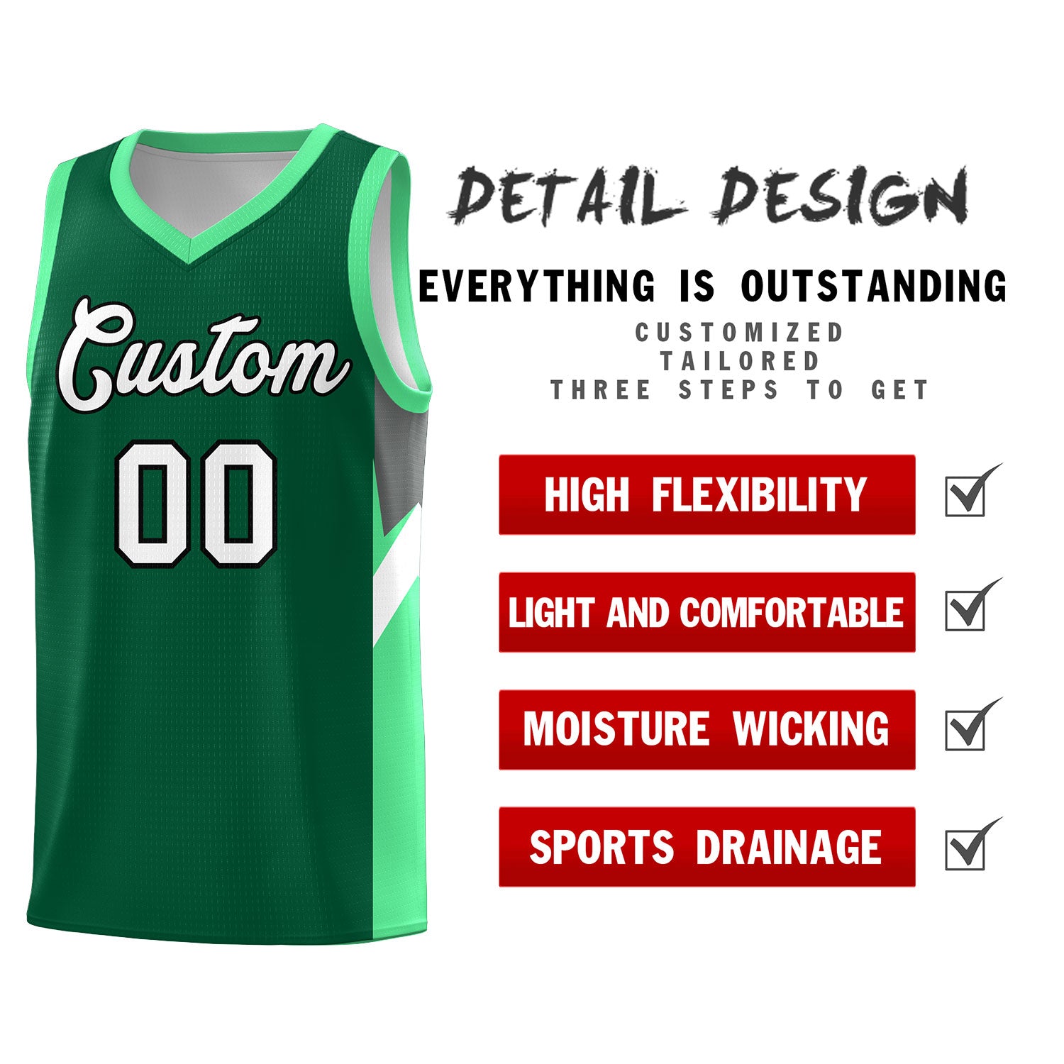 Custom Kelly Green Bright Green Side Design Sets Sports Uniform Basketball Jersey