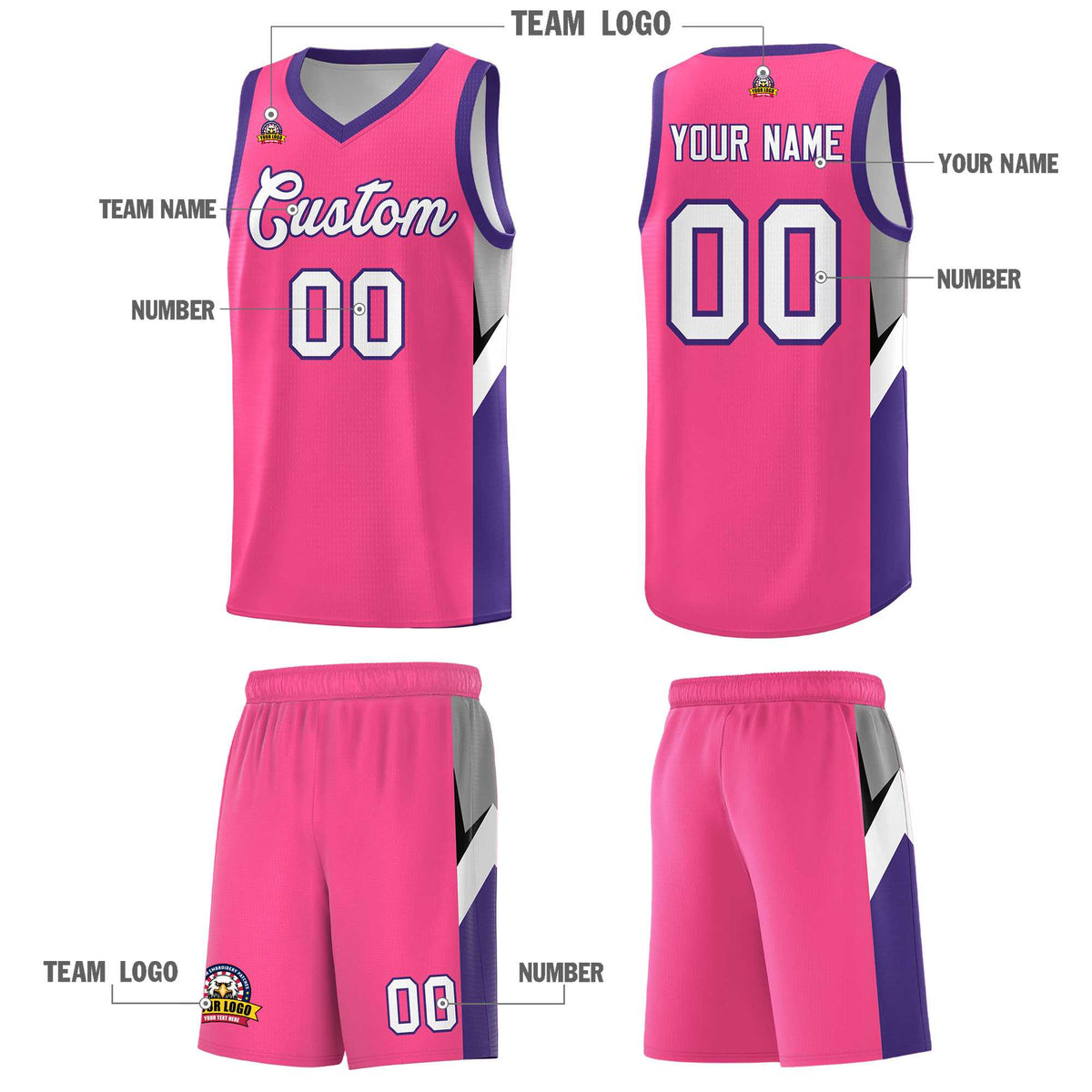 Custom Pink Purple Side Design Sets Sports Uniform Basketball Jersey