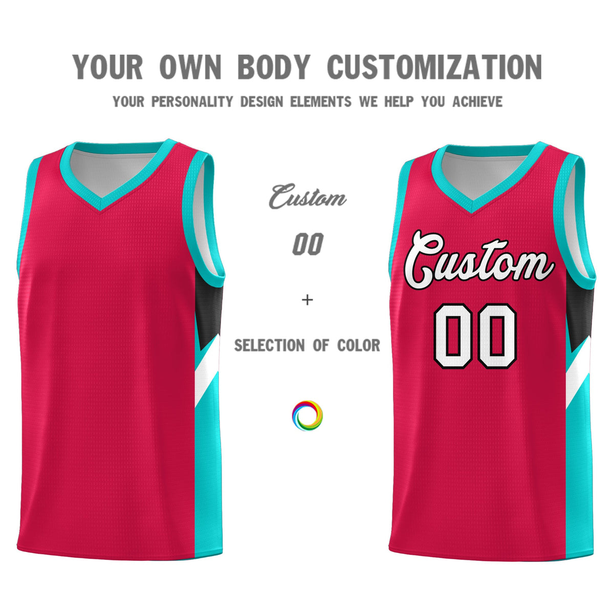 Custom Red Aqua Side Design Sets Sports Uniform Basketball Jersey