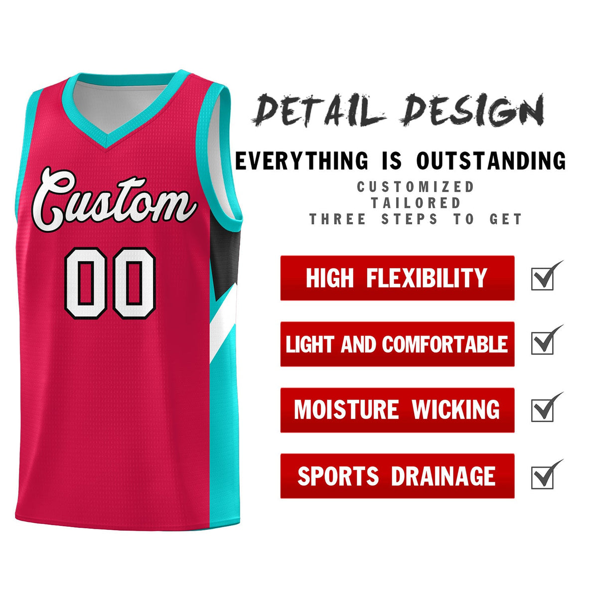 Custom Red Aqua Side Design Sets Sports Uniform Basketball Jersey