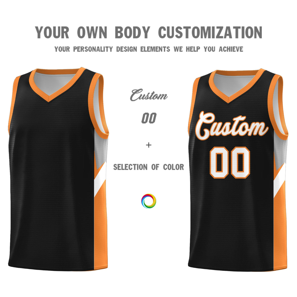 Custom Black Gold Orange Side Design Sets Sports Uniform Basketball Jersey