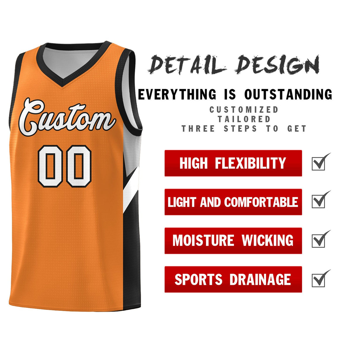 Custom Gold Orange Black Side Design Sets Sports Uniform Basketball Jersey