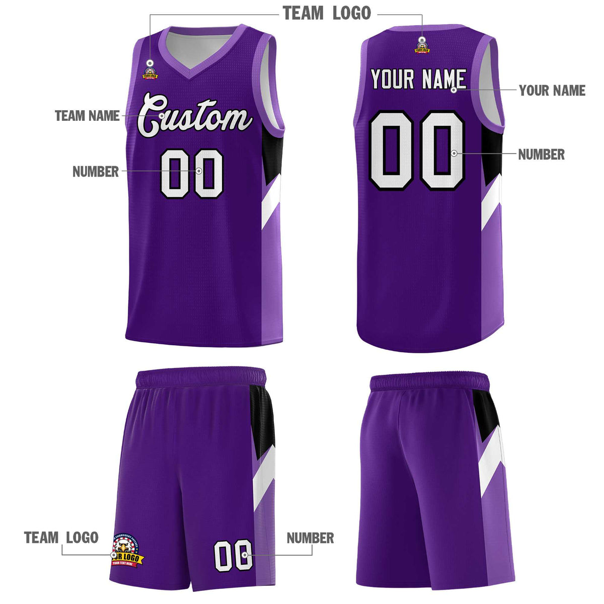 Custom Purple Light Purple Side Design Sets Sports Uniform Basketball Jersey