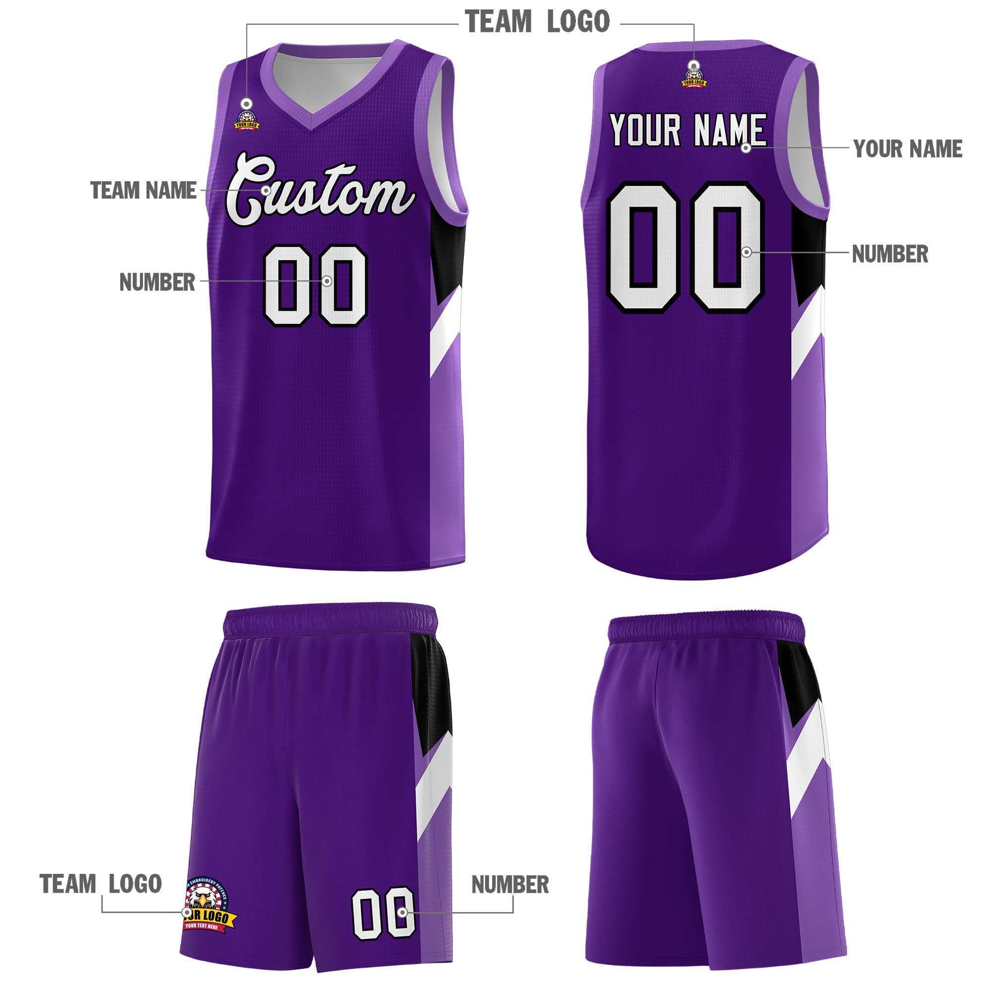 Custom Purple Light Purple Side Design Sets Sports Uniform Basketball Jersey