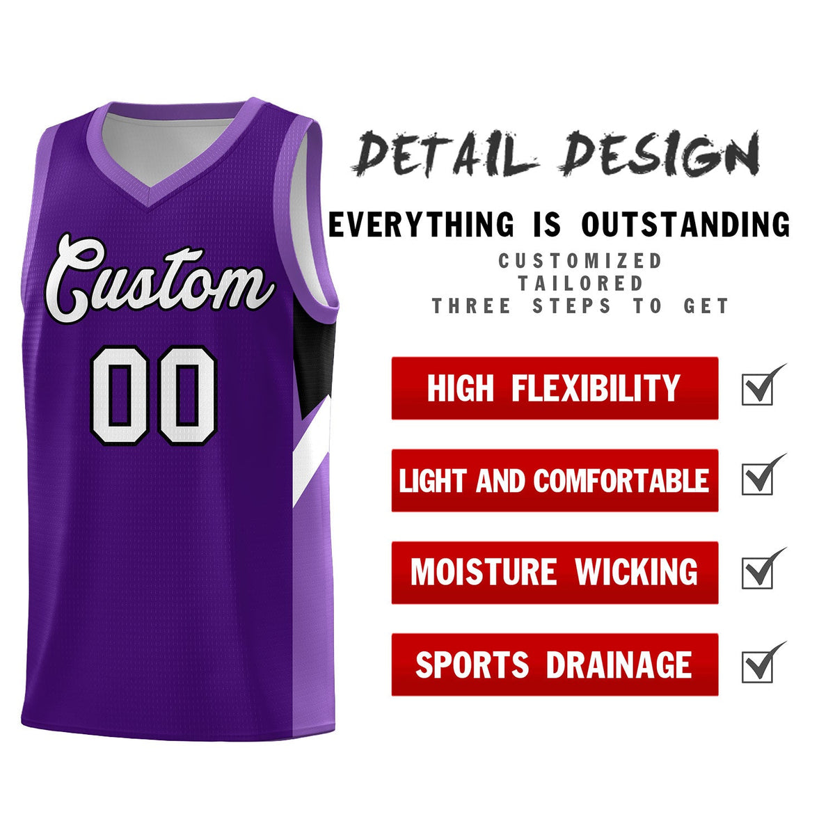 Custom Purple Light Purple Side Design Sets Sports Uniform Basketball Jersey
