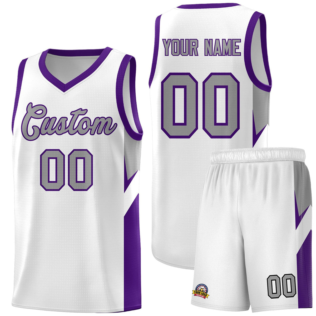 Custom White Purple Side Design Sets Sports Uniform Basketball Jersey