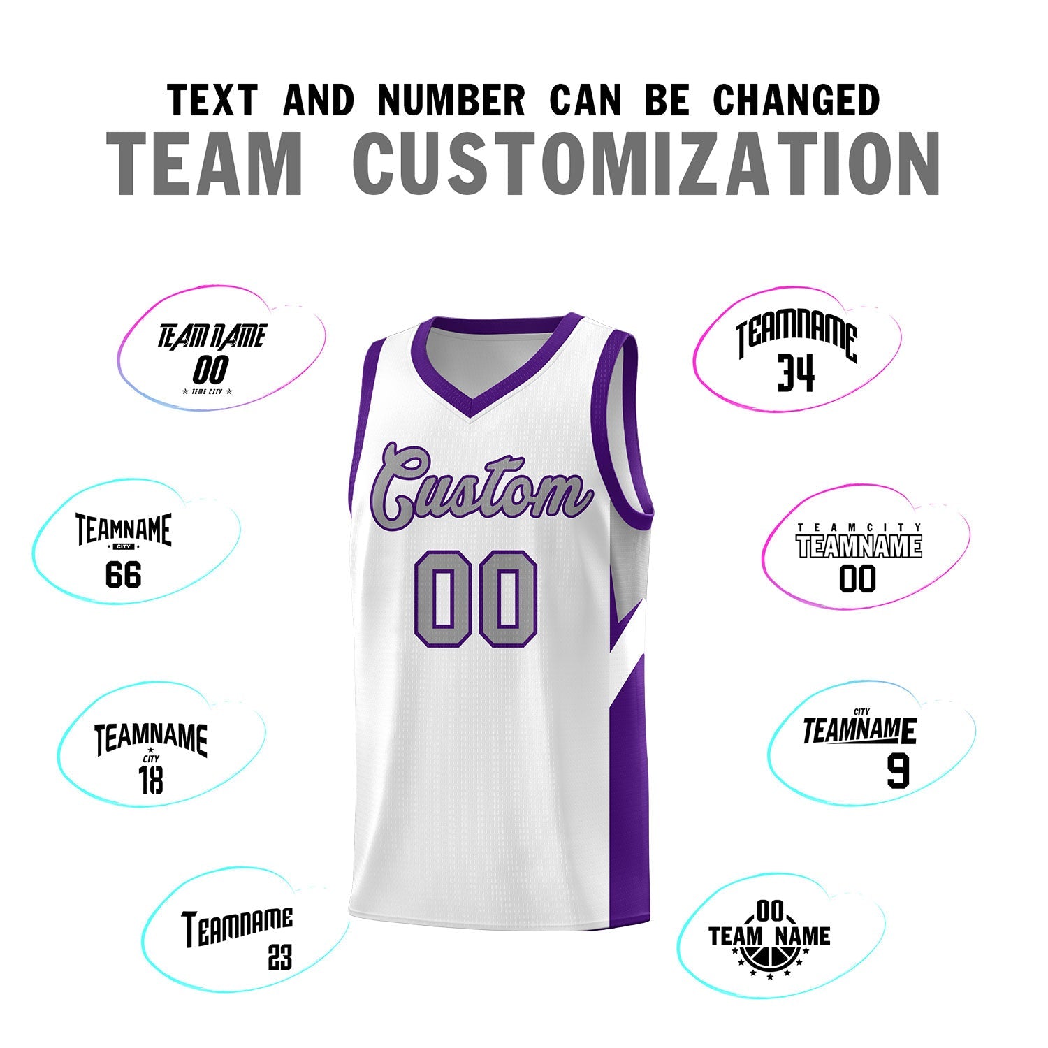 Custom White Purple Side Design Sets Sports Uniform Basketball Jersey